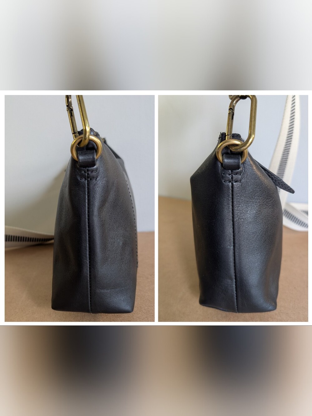 Madewell The Leather Caribiner Crossbody Sling Bag, Black Leather Purse - Picture 12 of 15